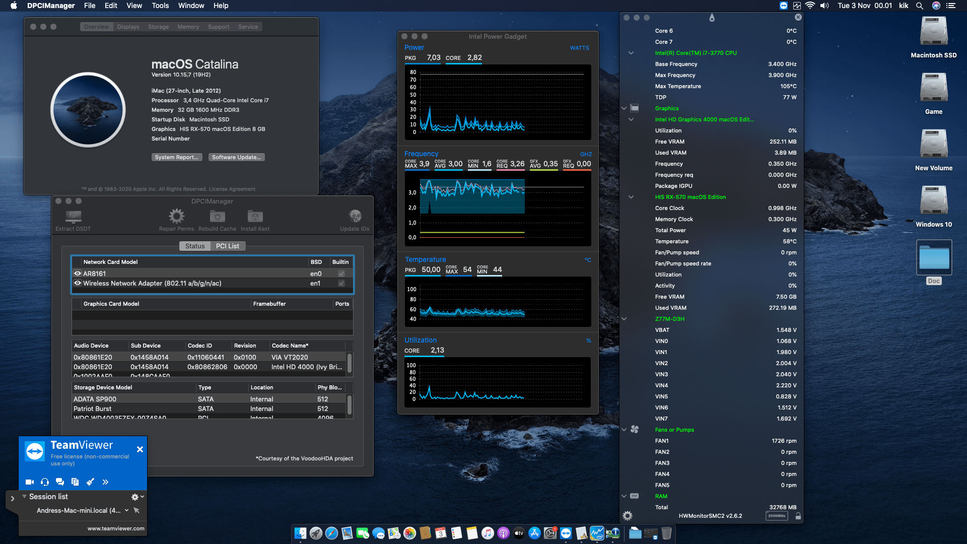 Success Hackintosh macOS Catalina 10.15.7 Build 19H2 in Gigabyte Z77M-D3H + Intel Core i7 3770 + HIS RX 570